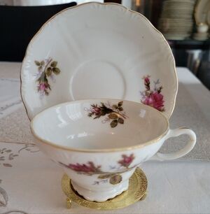 Vintage Floral Gold-Trimmed Teacup and Saucer Set